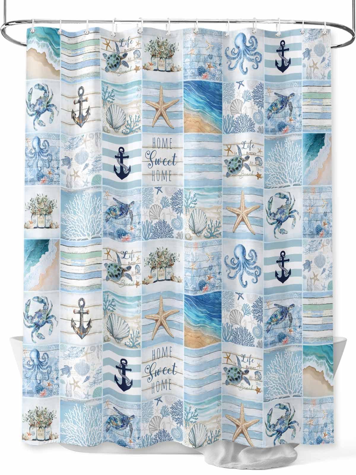 Coastal Shower Curtain, Nautical Beach Ocean Anchor Bathroom Decor ... - Waterproof Textile Home Decor Online