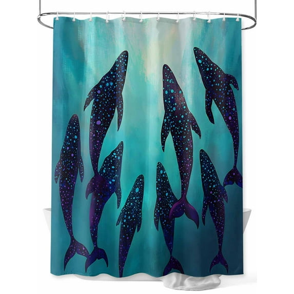 Coastal Shower Curtain, Vintage Ocean Whale Polka Dots Bathroom Decor Curtains Set with Hooks, Turquoise Teal Waterproof Fabric Home Accessories, Stall 48 X 72 Inch