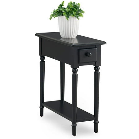 Leick Home 20017-BK Coastal One Drawer Narrow Side Table with Shelf, Swan Black
