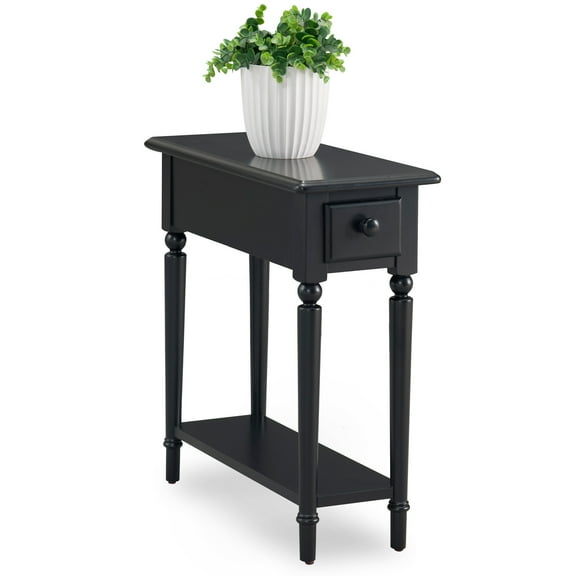 Leick Home 20017-BK Coastal One Drawer Narrow Side Table with Shelf, Swan Black