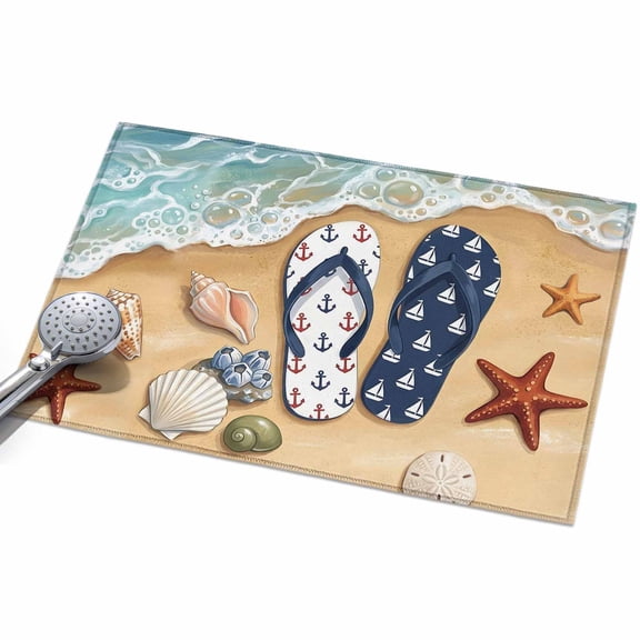 Coastal Slippers Washable Area Rug 2 x 3 ft Beach Starfish Shell Conch Nautical Ocean Soft Non Slip Rugs Stain Repellent Indoor Felt Carpet for Living Dining Room Bedroom Home Office