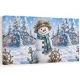 thumbnail image 1 of Coastal Snowman Canvas Wall Art, Winter Straw Hat Blue Scarf Anchor Rustic Christmas Wooden‑Stretched Canvas Print Artwork, Home Wall Decor for Living Room Bedroom Office 40"Lx20"W, 1 of 9