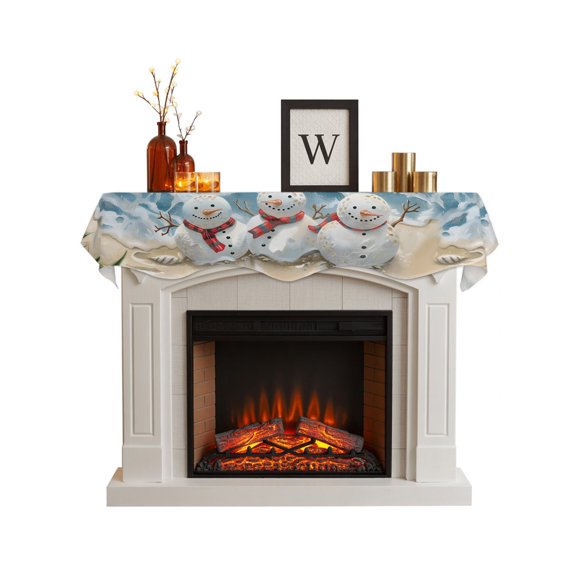 Coastal Snowman Christmas Fireplace Mantel Scarf Cover 60"Wx17"L,Fireplace Mantel Shelf Top Runner,Xmas Tree Starfish Beach Mantle Dresser Scarves Table Runner for Holiday Party Living Room Decor