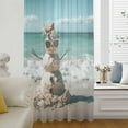 thumbnail image 1 of Coastal Snowman Christmas Semi Sheer Curtains Drapes for Living Room, Bedroom, French Doors Window 63 Inches Long, Xmas Beach Seaside Rod Pocket Chiffon Curtain Drapery Voile Draperies Panel, 1 of 6
