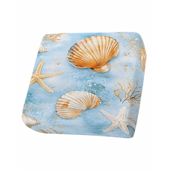 Coastal Sofa Couch Cushion Covers Washable, Removable Stretchable Sectional Couch Covers, Nautical Beach Shell Starfish Coral Orange Blue Slipcovers for L & T Shape Sofa Protector S Size 1 pc