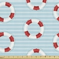 thumbnail image 1 of Ambesonne Aqua Blue Fabric by the Yard Upholstery, Stripes Circle Nautical, 5 Yards, Pale Blue White Red, 1 of 4