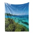 thumbnail image 1 of Coastal Soft Flannel Fleece Blanket, Green Trees Clear Water Idyllic Beach Summer Vacation Tropical Seascape, Cozy Plush for Indoor and Outdoor Use, 70" x 90", Blue Turquoise Green, by Ambesonne, 1 of 5