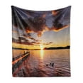 thumbnail image 1 of Coastal Soft Flannel Fleece Blanket, Lake Rotorua Dramatic Sunrise North Island New Zealand Morning Scenic Scenery, Cozy Plush for Indoor and Outdoor Use, 50" x 70", Yellow Red Black, by Ambesonne, 1 of 6