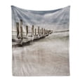 thumbnail image 1 of Coastal Soft Flannel Fleece Throw Blanket, Groyne in Zingst Germany Idyllic Scenery Frosty Country Winter Seashore, Cozy Plush for Indoor and Outdoor Use, 50" x 70", White Tan Baby Blue, by Ambesonne, 1 of 6