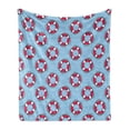 thumbnail image 1 of Coastal Soft Flannel Fleece Throw Blanket, Pattern with Floating in Ocean Swimming Urgency SOS Protection, Cozy Plush for Indoor and Outdoor Use, 50" x 70", Pale Blue Pink White, by Ambesonne, 1 of 5