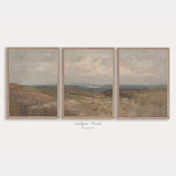 Coastal Split Prints Moody Seascape 3 Pieces Vintage Wall Art Vintage Beach Painting Beach Cottage Decor Set 3