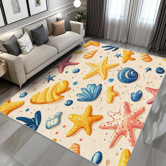 Coastal Starfish Area Rugs, Ocean Nautical Carpet, Washable Non Slip Low Pile Soft Rug for Bedroom Living Room Decor Mat 2ftx3ft