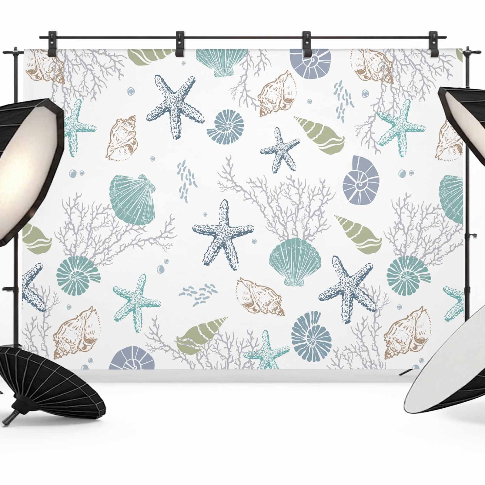 10x8ft photo backdrop, starfish coastal soft polyester... Coastal Starfish Backdrop for Photography,Fabric Photo Background ...