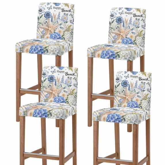 Coastal Starfish Bar Stool Covers - Stretch Dining Chair Covers Set of ...