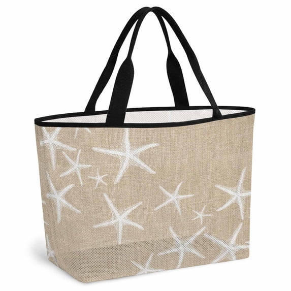 Coastal Starfish Beach Bag for Women, Large Breathable Mesh Beach Tote Bag, Summer Ocean Waves Ombre Sea Beige Sandproof Lightweight Travel Bags for Vacation Picnic Swimming Pool 15.7"x15.7"x9.1"