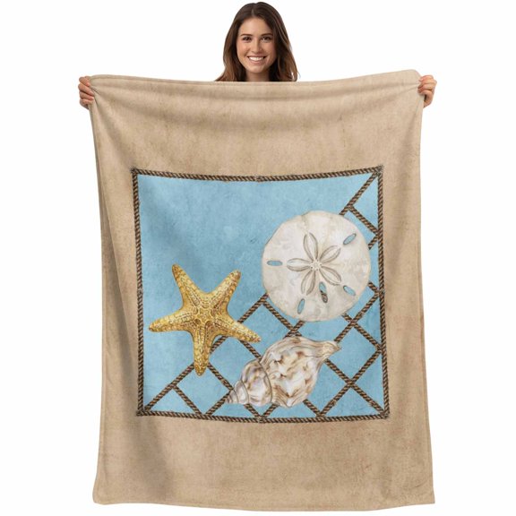 Coastal Starfish Blanket Soft Cozy Warm Throw Blanket for Couch, Plush Fuzzy Flannel Fleece Blankets for Sofa, Summer Ocean Conch Vintage Brown Rope Bed Blankets Lightweight Gifts for Women, 30"x40"