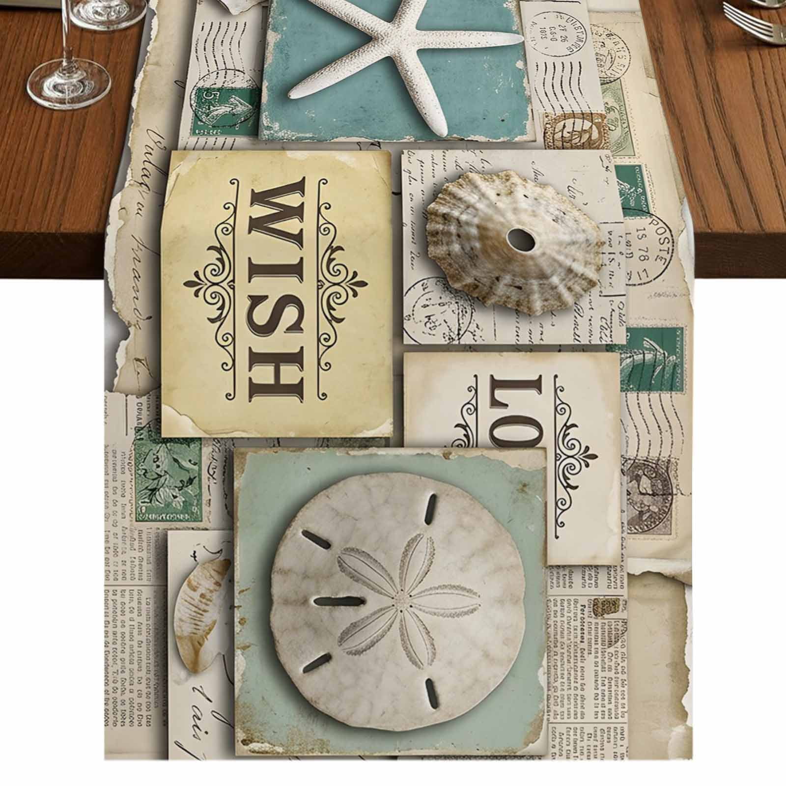 Coastal Starfish Burlap Cotton Table Runner 16x72 Inches Long, Beach ...