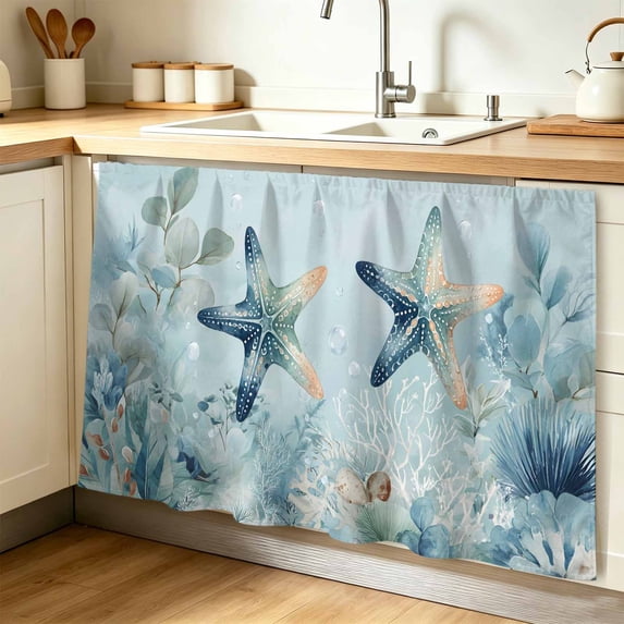 Coastal Starfish Cabinet Curtains for Shelves, Nautical Ocean Creature ...