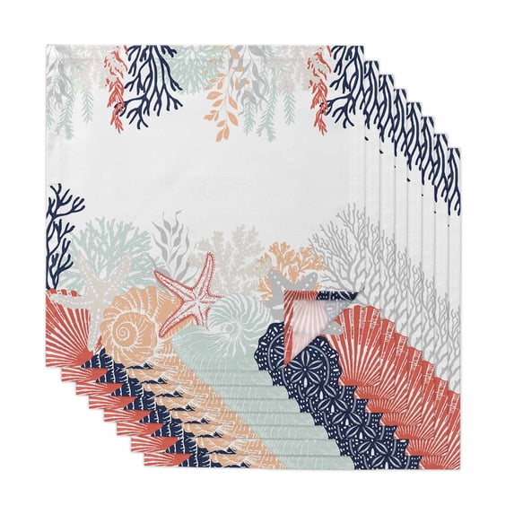 Coastal Starfish Cloth Napkins, Ocean Weeping Coral Beach Conch Orange Washable and Reusable Dinner Napkins Set of 8, Table Napkin for Kitchen Party Birthday Wedding Hotel Housewarming 20"x20"