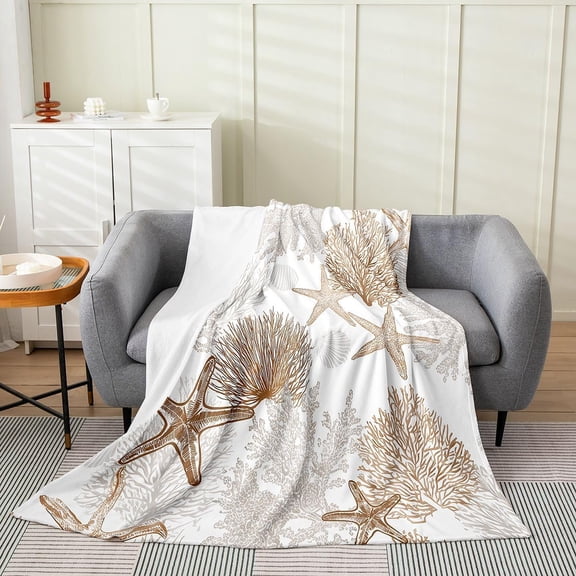 Coastal Starfish Coral Throw Blanket for Couch Sofa Bed