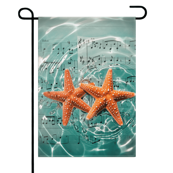 Coastal Starfish Garden Flag 12×18in Double Sided, Teal Ocean Themed Yard Banner, Spring Summer Burlap Decor for Outdoor Lawn, Party Space, Patio and Beach House