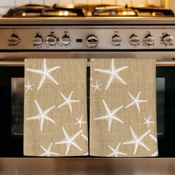 Coastal Starfish Kitchen Towels Set of 4, Summer Beach Nautical Ocean Rustic Absorbent Dish Towels for Kitchen, Microfiber Hand Towel, Quick Drying Tea Towel for Cleaning Decorative Dishcloths