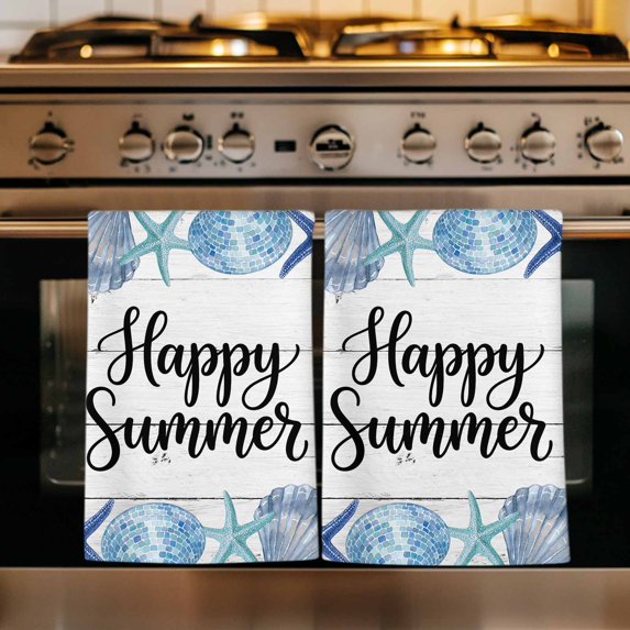 Coastal Starfish Kitchen Towels Set of 4, Summer Ocean Sea Shells Conch Wood Gray Absorbent Dish Towels for Kitchen, Microfiber Hand Towel, Quick Drying Tea Towel for Cleaning Decorative Dishcloths