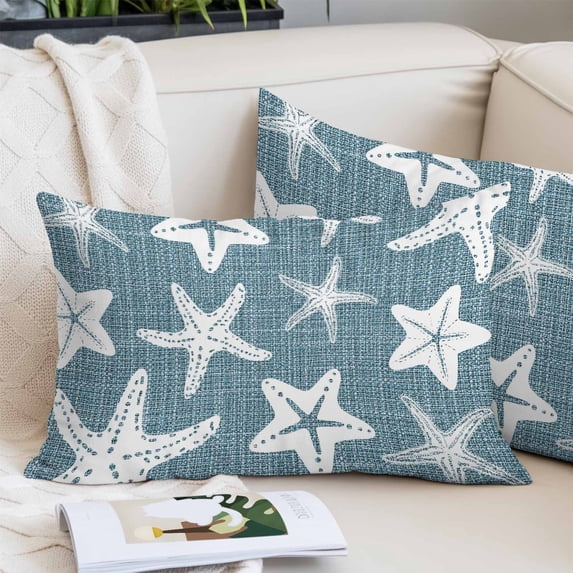 Coastal Starfish Pillow Covers 24"x36", Denim Blue Nautical Vintage Marine Life Soft Brushed Microfiber Breathable Throw Pillow Covers, Decorative Pillowcase with Zipper for Sofa Couch Bedroom