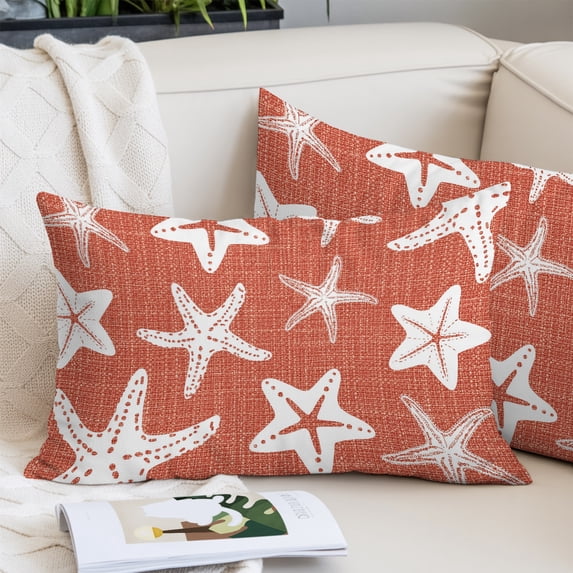 Coastal Starfish Pillow Covers 24"x36", Terracotta Red Nautical Vintage Marine Life Soft Brushed Microfiber Breathable Throw Pillow Covers, Decorative Pillowcase with Zipper for Sofa Couch Bedroom