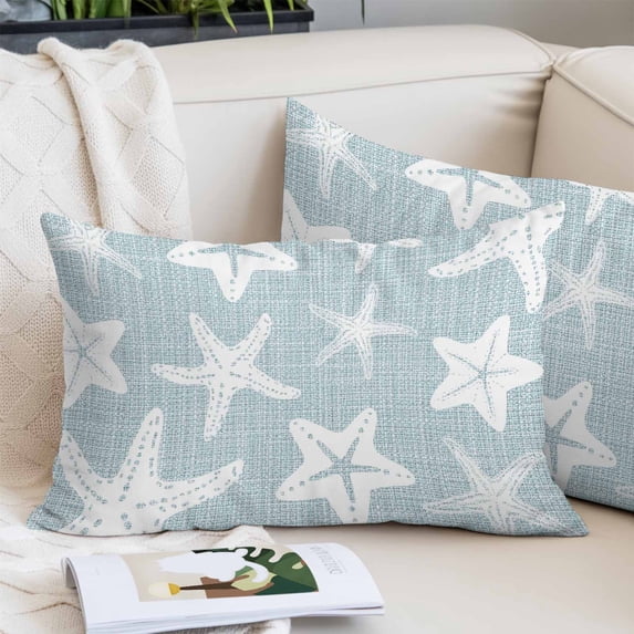 Coastal Starfish Pillow Covers Queen, Sky Blue Nautical Vintage Marine Life Soft Brushed Microfiber Breathable Throw Pillow Covers, Decorative Pillowcase with Zipper for Sofa Couch Bedroom 20"x30"