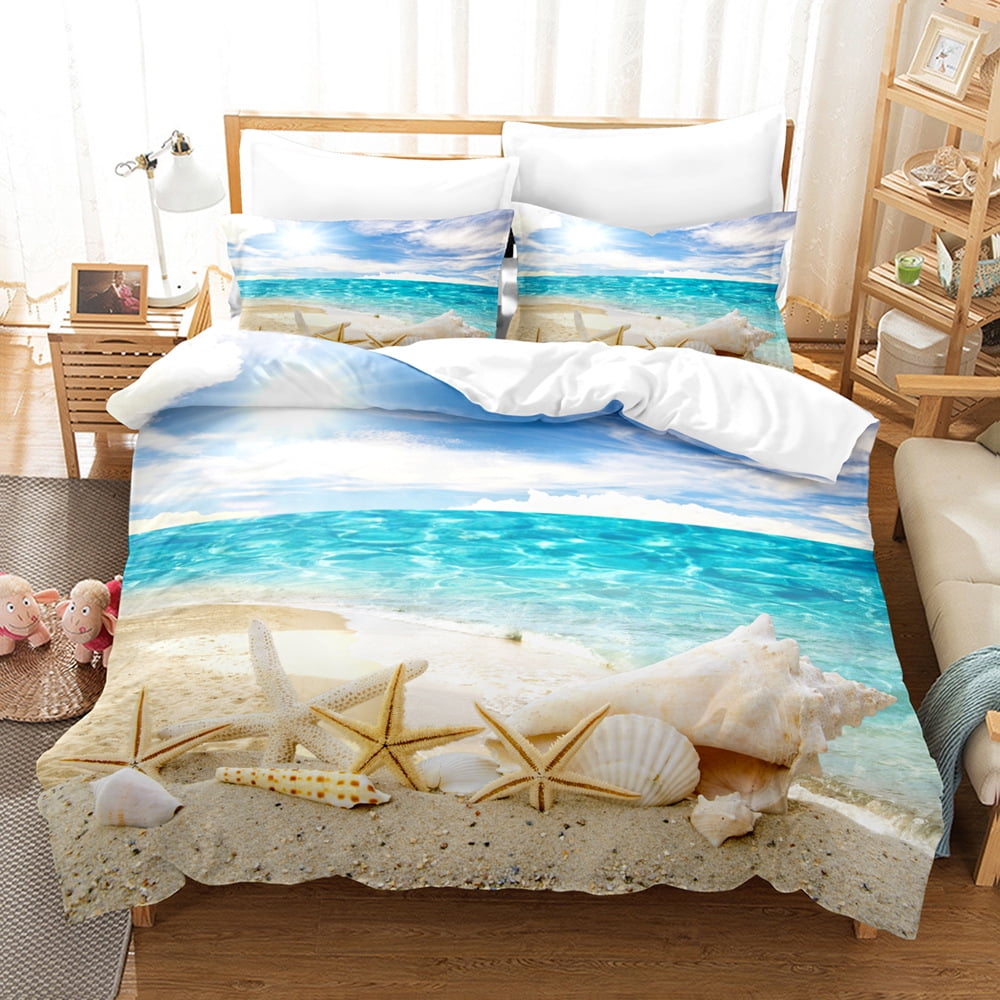 Coastal Starfish Seashell Bedding Set Queen Size Comforter Set Sea