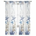 thumbnail image 1 of Coastal Starfish Semi Sheer Curtains 108 Inch Length 2 Panels Set, Nautical Coral Ship Anchor Rudder Sheer Kitchen Curtain Privacy Voile Window Curtain for Living Room Bedroom Rod Pocket Drapes, 1 of 7