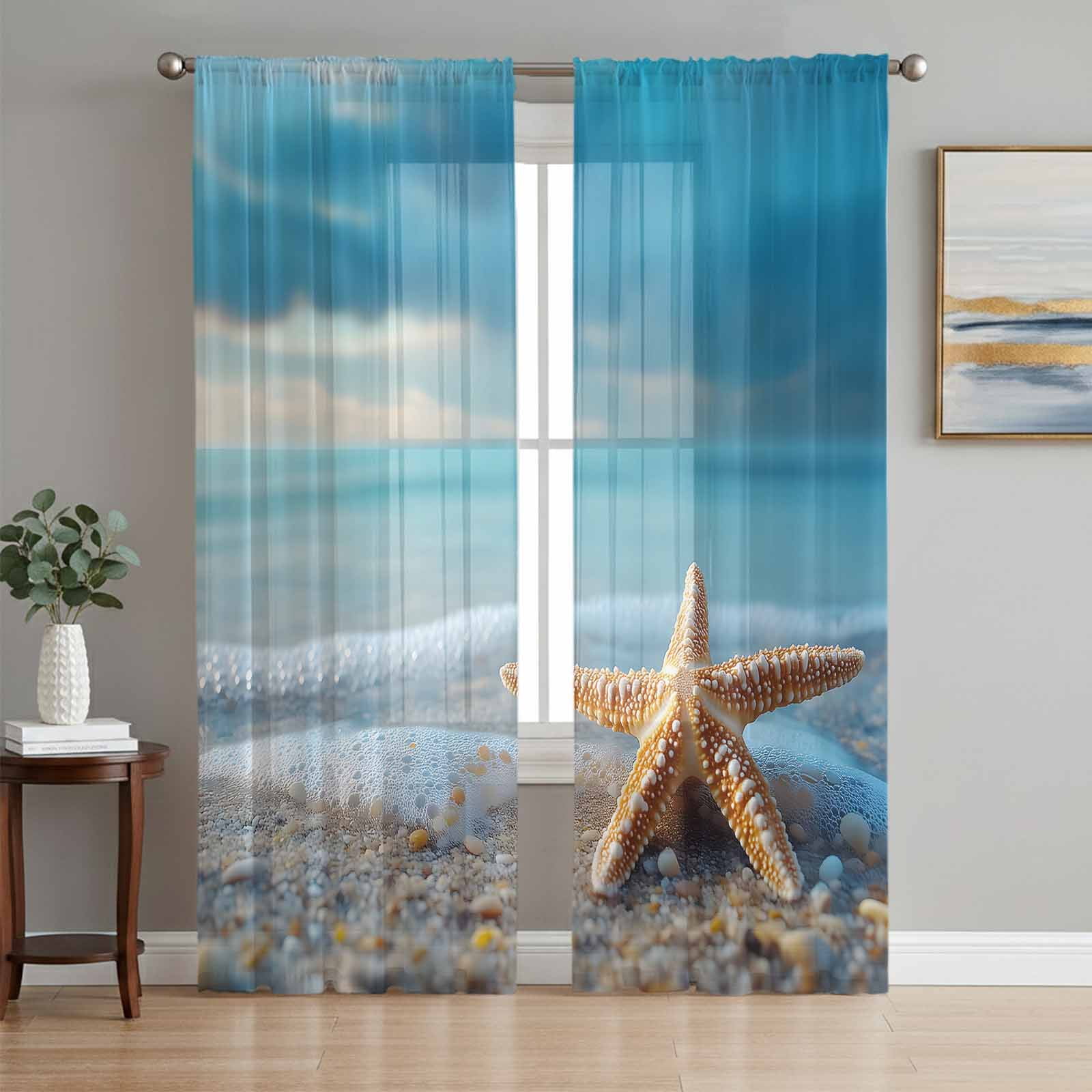 Coastal Starfish Sheer Curtains 72 Inch Length 2 Panels Set, Modern ...