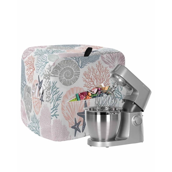 Coastal Starfish Stand Mixer Dust Cover with Storage Pocket & Handles, Ocean Multicolor Coral Shell Conch Fits All Tilt Head & Bowl Lift Kitchen Appliance Cover Organizer Bag Accessories, 4.5-5 Quart