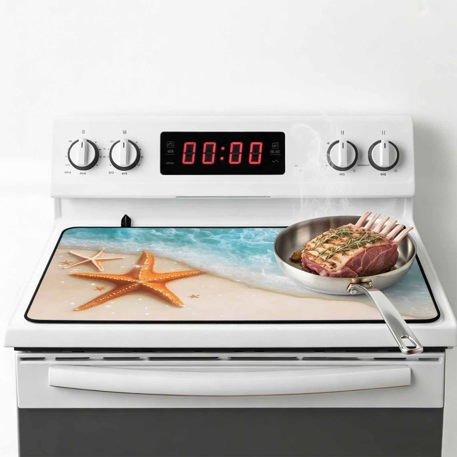 Coastal Starfish Stove Top Cover for Electric Stove, Heat-proof & Non Slip Glass Top Stove Cover Protector, Simple Summer Nautical Ocean Beach Kitchen Flat Cooktop Rubber Mat 24x21 Inches