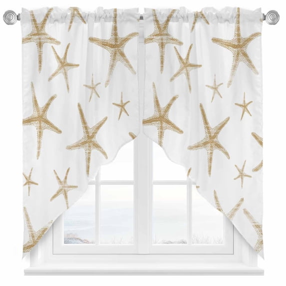 Coastal Starfish Swag Curtains Valance For Kitchen Windows, Summer Beach Nautical Ocean Sea Wide Rod Pocket Curtain Drapes, Bathroom Cafe Living Room Light Filtering Drapery Panels, 72"W x 36"H