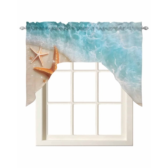 Coastal Starfish Swag Valances for Windows, Small Curtains Drapes, Simple Summer Nautical Ocean Beach Kitchen Window Curtains Over Sink Window Treatment Valance for Bedroom/Bathroom 56"x36"