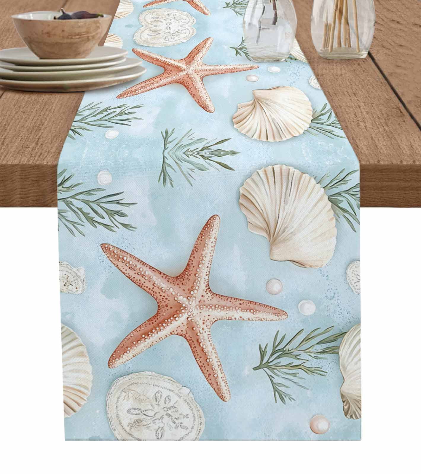 Coastal Starfish Table Runner 48 Inches, Blue Summer Beach Nautical ...