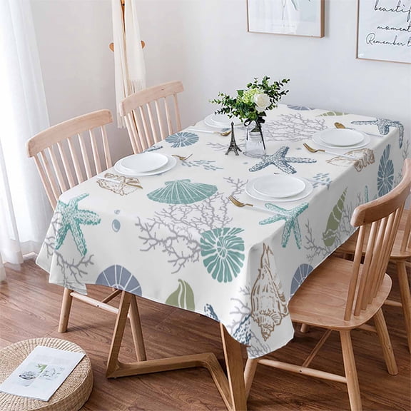 Coastal Starfish Tablecloth Rectangle Table Cloth 60x84 , Waterproof Tablecloth Outdoor Table Cloth, Ocean Coral Shell Beach Marine Life Washable Table Cover for Kitchen Dining Party
