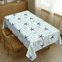 Coastal Starfish Tablecloths Navy Blue Pattern Polyester Rectangle Table Cloth Washable Seasonal Tabletop for Kitchen Dinning Party Outdoor Picnic 60 x 84 Inch Tablecloths