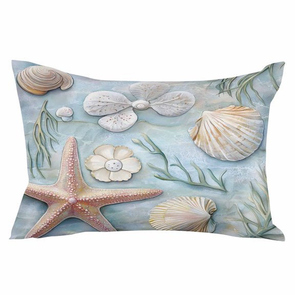 Coastal Starfish Throw Pillow Cover 12 x 20 Inch Decorative Pillow Cover Summer Beach Nautical Shell Coral Lumbar Pillowcase Seasonal Rectangle Cushion Case for Couch Sofa Bed Living Room