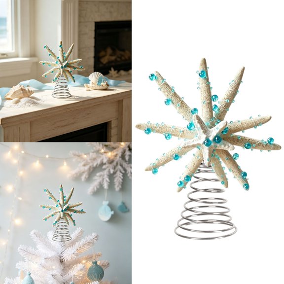 Coastal Starfish Tree Topper Beaded Christmas Tree Top Ornament Nautical Style Holiday Home Decoration
