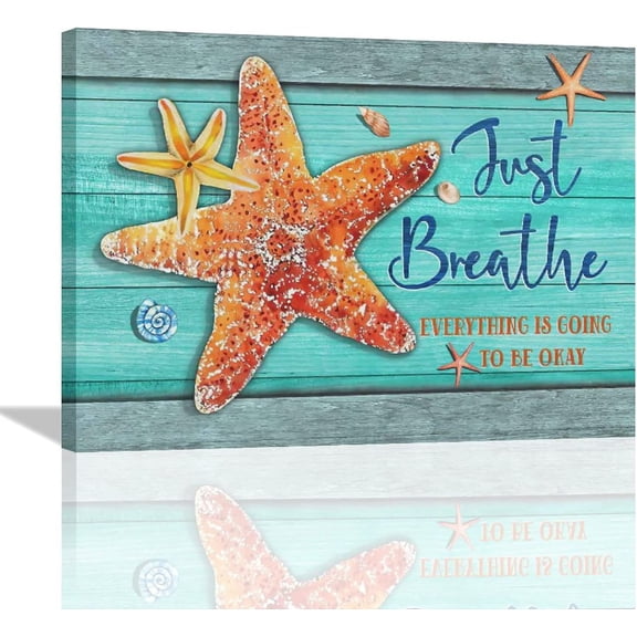 Coastal Starfish Wall Art Wall Art Beach Seashell Bathroom Wall Decor Inspirational Quotes Canvas Print Abstract Nautical Picture Wall Decor Artwork Framed for Home Bedroom Living Room