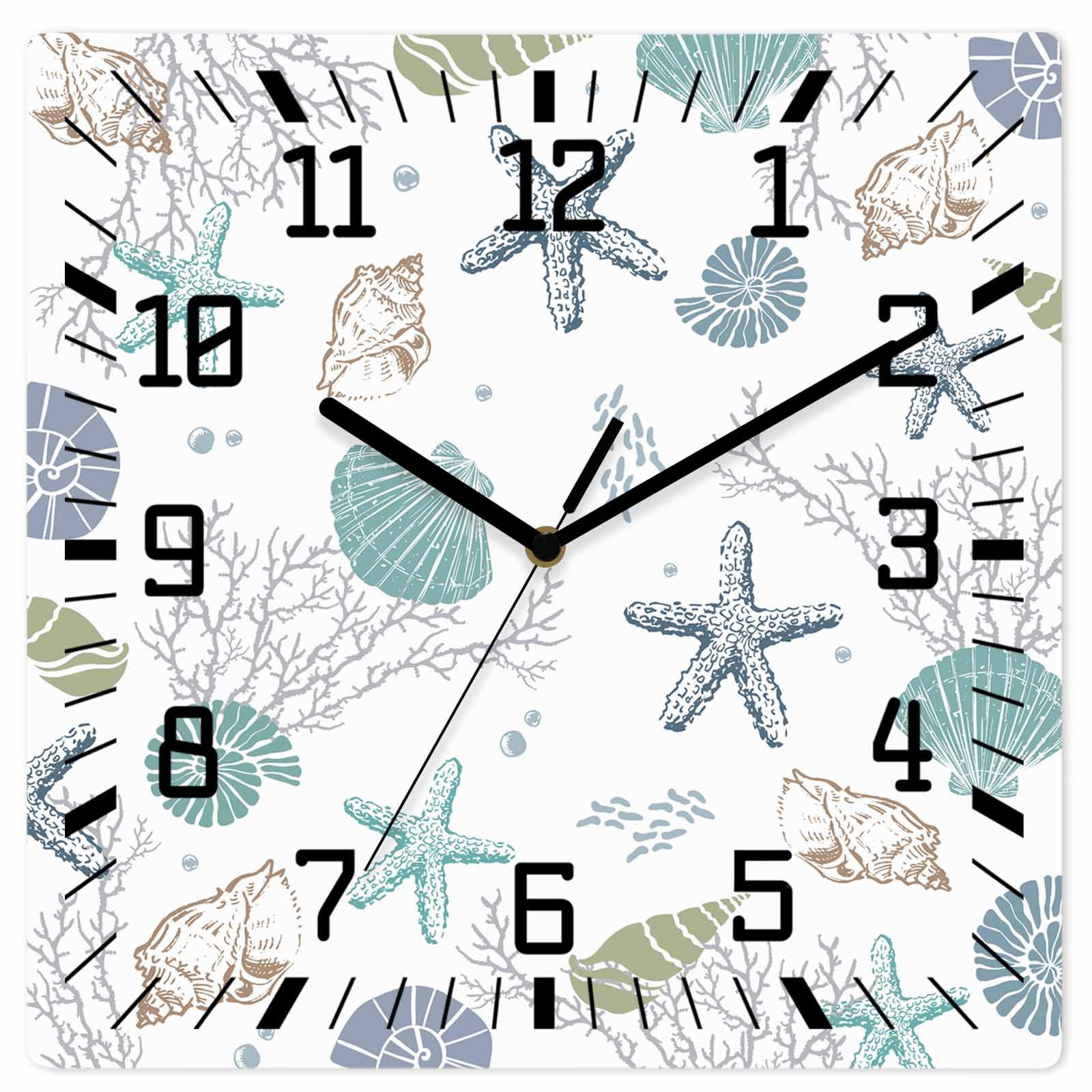 Coastal Starfish Wooden Wall Clock Silent Non Ticking, Ocean Coral ...