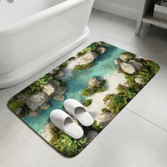 Coastal Stone Tropical Washable Area Rugs for Living Room Bedroom, Large Non Slip Indoor Floor Carpet Absorbent Low Pile 3D Island Modern Nature Door Mat Rugs for Bathroom Entryway 47.2"x63"