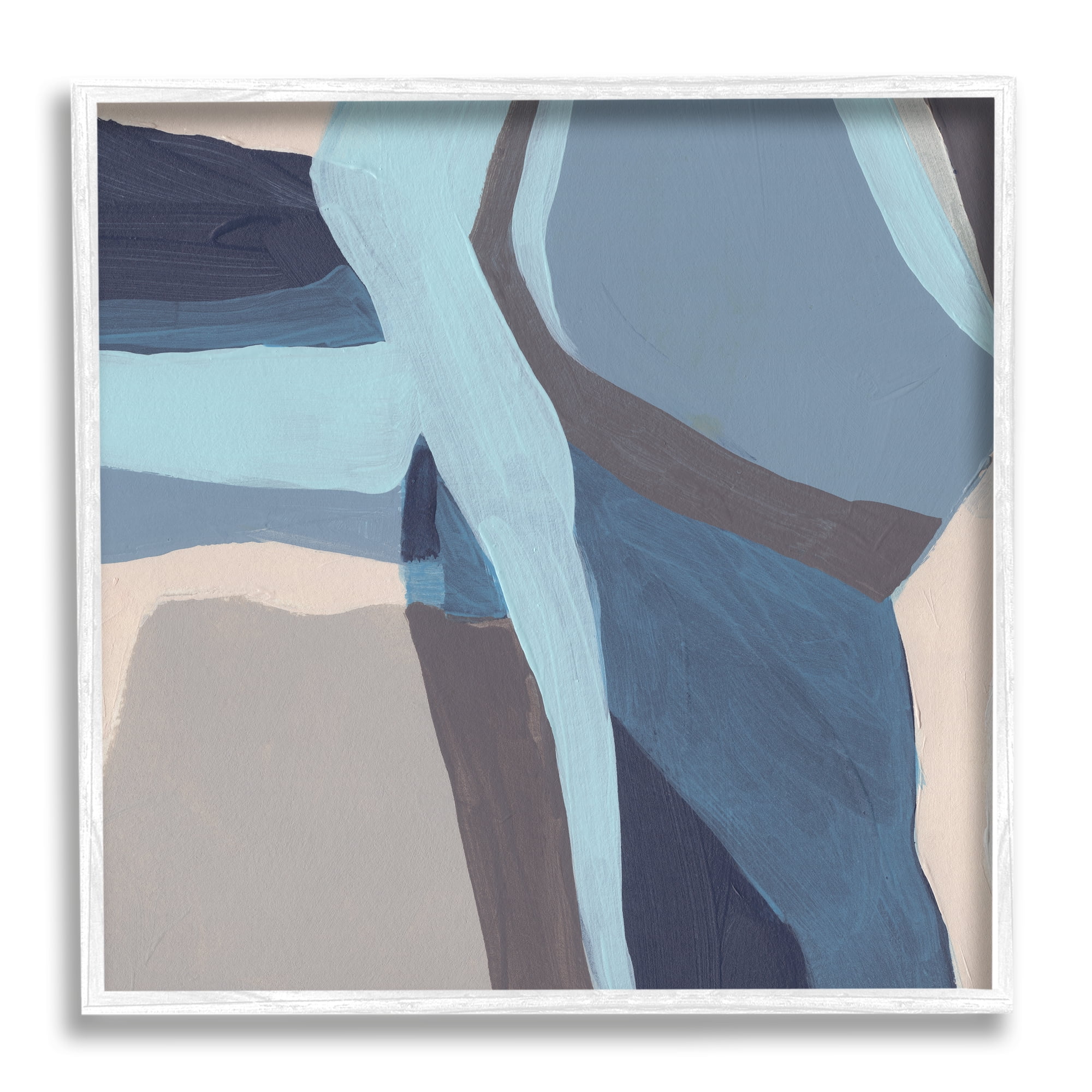 Coastal Stream Abstraction Geometric Shape Arrangement Blue Grey Abstract Framed Art Print Wall Art, 17x17