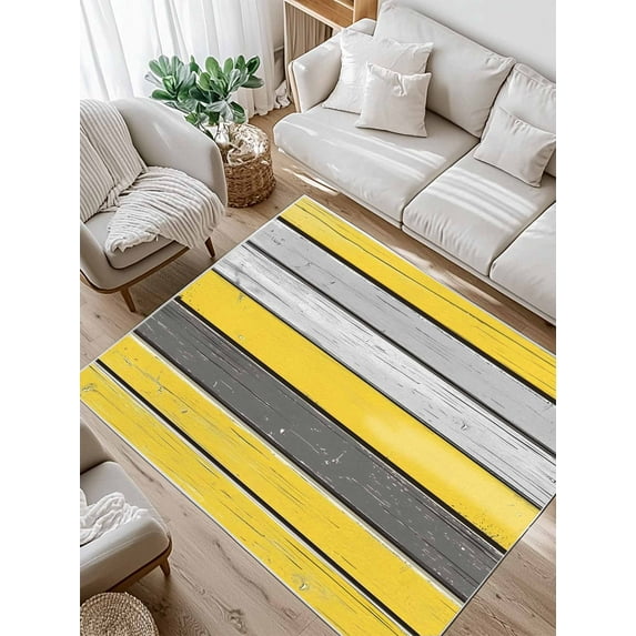 Coastal Style Area Rug for Bedroom 5x7 Ft Vintage Gray Yellow Stripes Wood Grain Super Soft fuzzy Throw Rug Non-Slip Fluffy Plush Indoor Floor Carpet for Living Room Nursery Home Decor