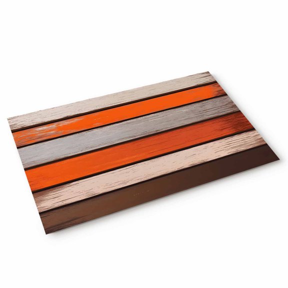 Coastal Style Door Mat Vintage Orange Brown Stripes Wood Texture Non Slip Absorbent Entrance Mat Washable Low Profile Indoor Doormat for Front Door Entryway Entry 20"x31"