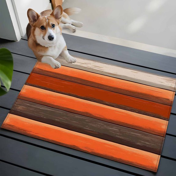 Coastal Style Front Door Rugs 2x3 ft Vintage Orange Brown Stripes Wood Grain Small Rug for Entryway Non Slip Washable Bathroom Door Mat Absorbent Floor Mat for Indoor Entrance