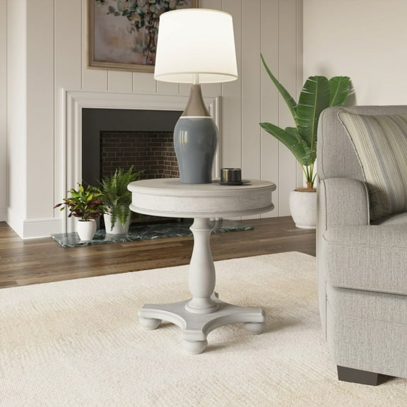Coastal Style Gray Round End Table Assembles in Minutes | 24.0" x 24.0" x 24.0"